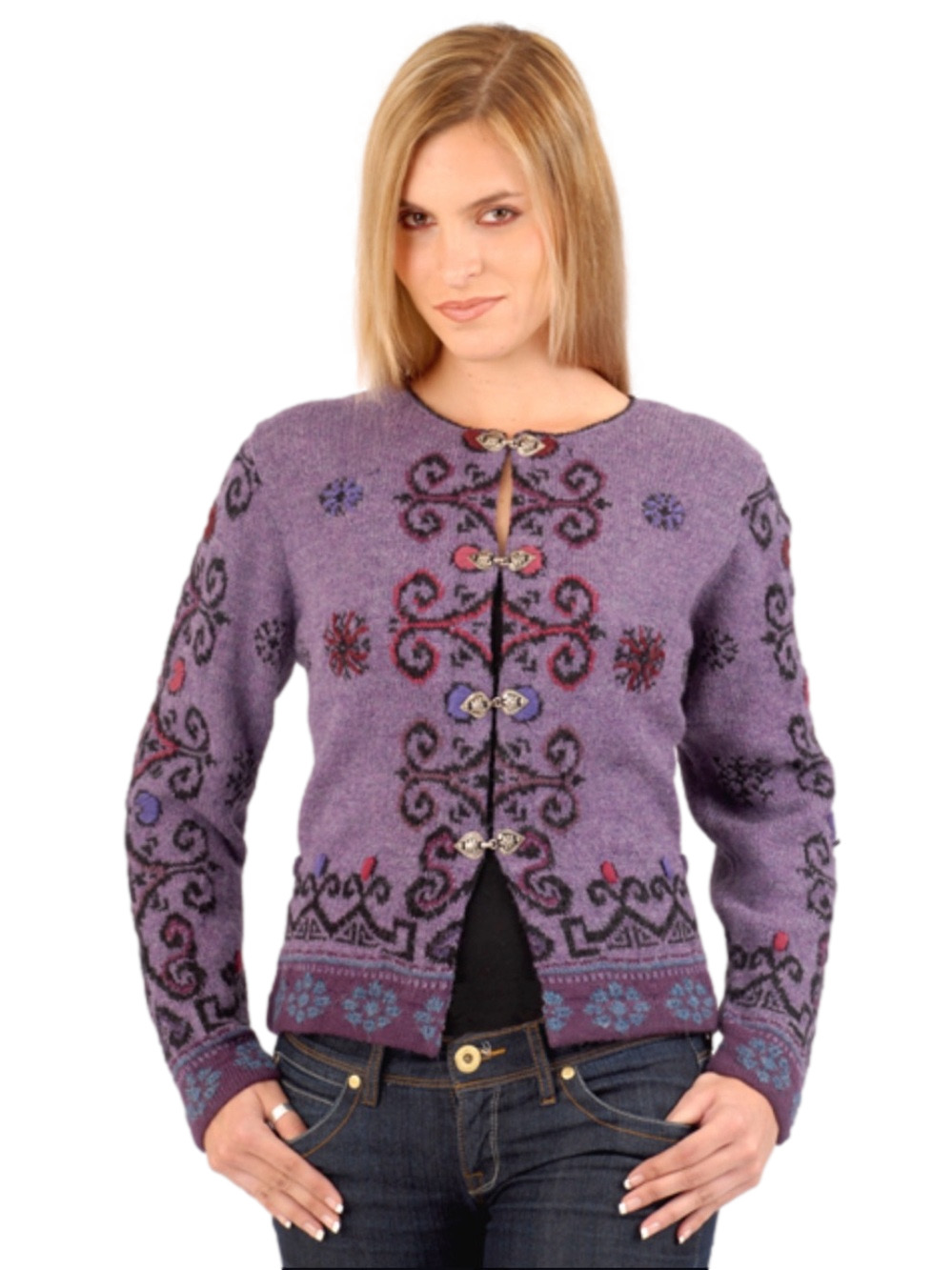 ALPACA Peruvian Link Women's Purple Wool Cardigan Sweater SMALL